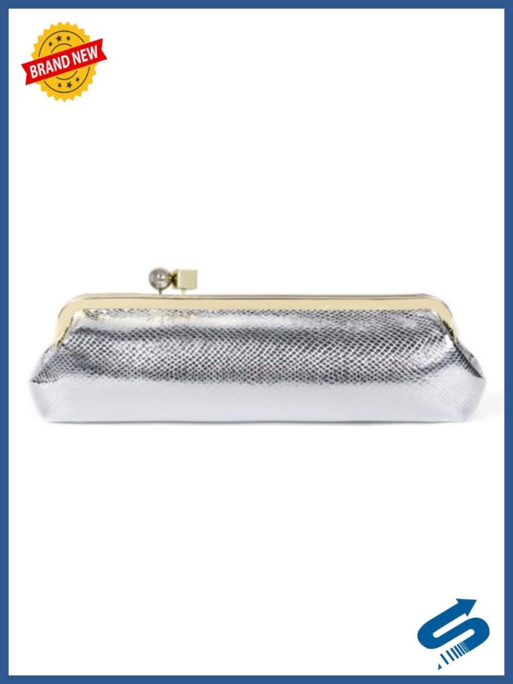 Metallic Snakeskin Faux Leather Kiss Lock Clutch Evening Bag